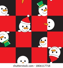 Snowman looks out of the square. Christmas seamless pattern illustration.