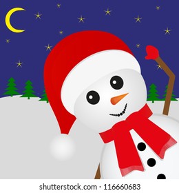 snowman looks right out of the woods at night