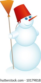 Snowman looks at something. Vector illustration