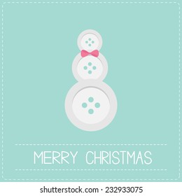 Snowman made from buttons and bow dash line Merry Christmas card Flat design Vector illustration