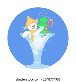 Hombre de nieve hecho de helado. Ilustración vectorial sobre fondo blanco.