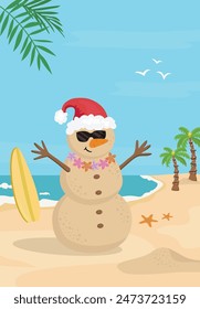 Snowman made of sand vector illustration. 