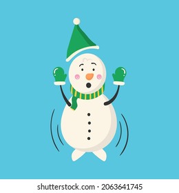 Snowman magician with sweets and gifts. Winter outdoor activity for kids. Graphic resource about winter and Christmas for content, banner, sticker label and greeting card. Vector illustration.