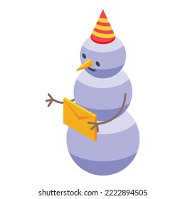 Snowman with mail icon isometric vector. Winter snow. Cute scarf