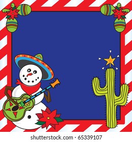 Snowman mariachi with candy cane frame