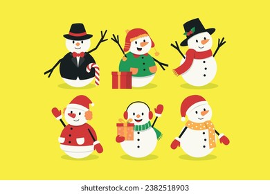 Snowman Mascot Character Illustration Set