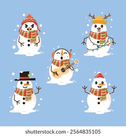 Snowman mascot design. Cute snowman vector pack.