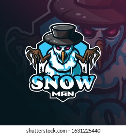 snowman mascot logo design vector with modern illustration concept style for badge, emblem and tshirt printing. angry snowman  illustration for sport and esport team.