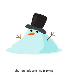 Snowman melted. flat vector illustration in cartoon style isolation on a white background. easy to use