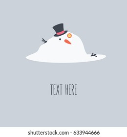 Snowman melting isolated illustration. happy Christmas in the winter or in the summer with carrot, hat & branch on light blue background. vector flat design style simple clean cartoon 