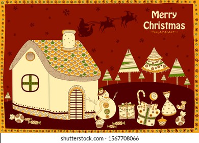 Snowman for Merry Christmas holiday greeting card background in vector