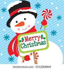 Snowman and Merry Christmas Text For Christmas Card or Bag design