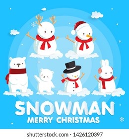 Snowman. Merry Christmas, Vector illustration