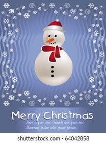 Snowman merry christmas vector postcard