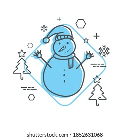 Snowman, minimal flat design style, cute Snowman. Card for winter holidays. Vector cartoon illustration.