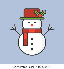 snowman and mistletoe hat, filled outline icon for Christmas theme
