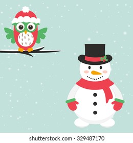 snowman in mittens and owl