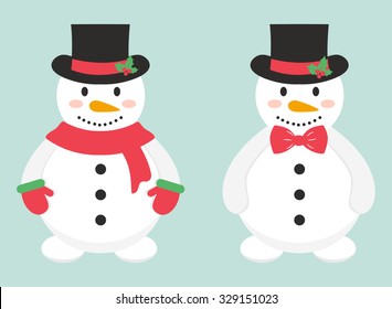 snowman in mittens and snowman and tie