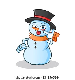 snowman mocking mascot vector cartoon illustration