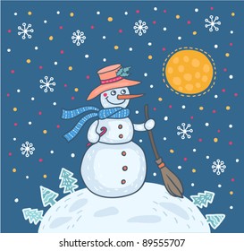 Snowman and moon