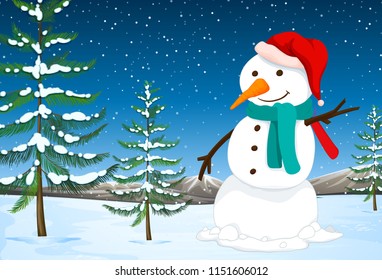 A snowman in nature illustration