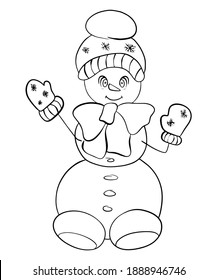 Snowman.
 New Year. Christmas. Coloring. Vector. Isolated object on a white background. Winter. Holiday. Outline.