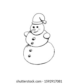 Snowman. New Year symbol. Vector. Isolated on a white background. Element of a festive decor. Can be used for decoration of congratulations, cards, invitations. Suitable for t-shirts, mugs, gifts.