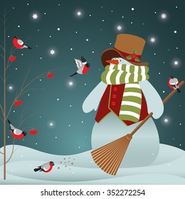 snowman night bird bullfinches