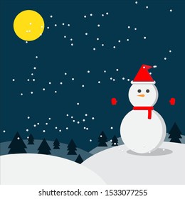 Snowman in night time 
