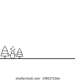 Snowman and oak icon on black line on white background, vector illustration with blank space for text.