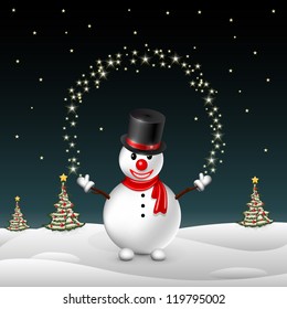 snowman on the background of trees