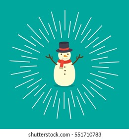 Snowman on blue background.