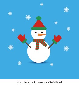 Snowman on blue background. Vector illustration