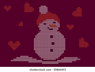 a snowman on a bordeaux background