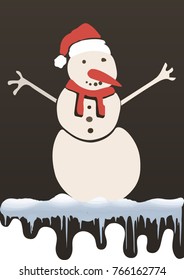 Snowman on a chocolate background. Vector illustration