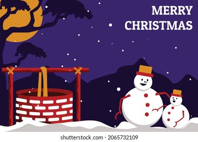 Snowman on christmas eve flat design