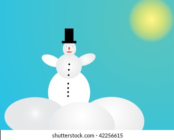 snowman on clouds with blue  sky