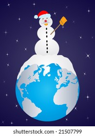 snowman on earth vector illustration