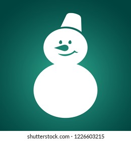 Snowman on green background. Vector icon.