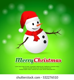Snowman on a green background.-vector Illustration
