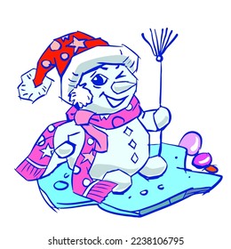 Hombre de nieve en vector de hielo para tarjeta, ilustración, decoración