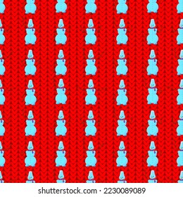 Snowman on knitted background, seamless pattern, vector illustration