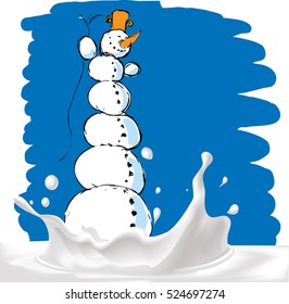 snowman on milk splash - vector illustration