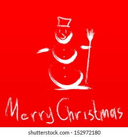 Snowman on a red background. Winter Time