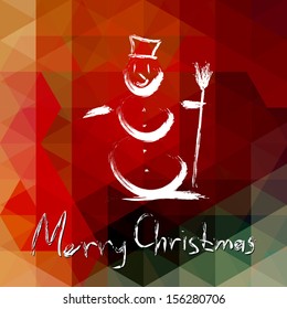 Snowman on a red background. Winter Time