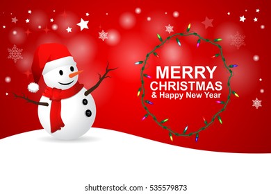 Snowman on a red background.-vector Illustration