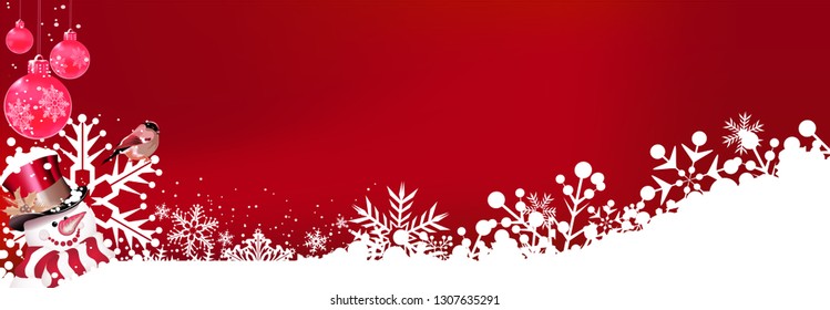 Snowman on a red Christmas background.  Vector graphics