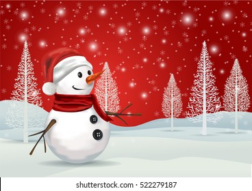 A snowman on a red snowflake background.-vector Illustration