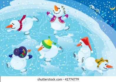 Snowman on a skating rink