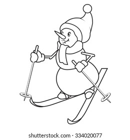 Snowman on skis with ski poles in hands